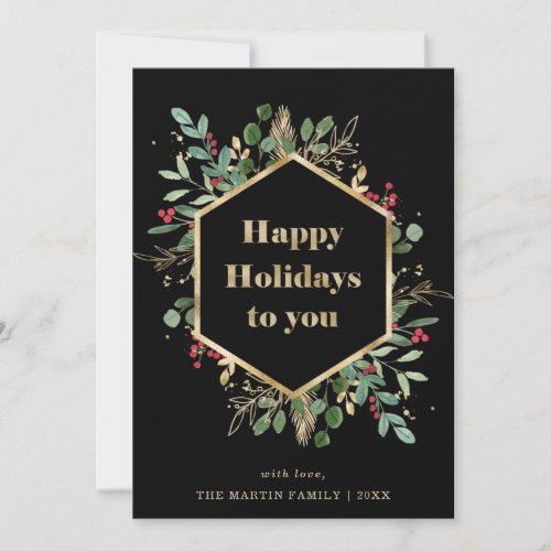 Christmas Gilded Greenery  Photo Back Holiday Card