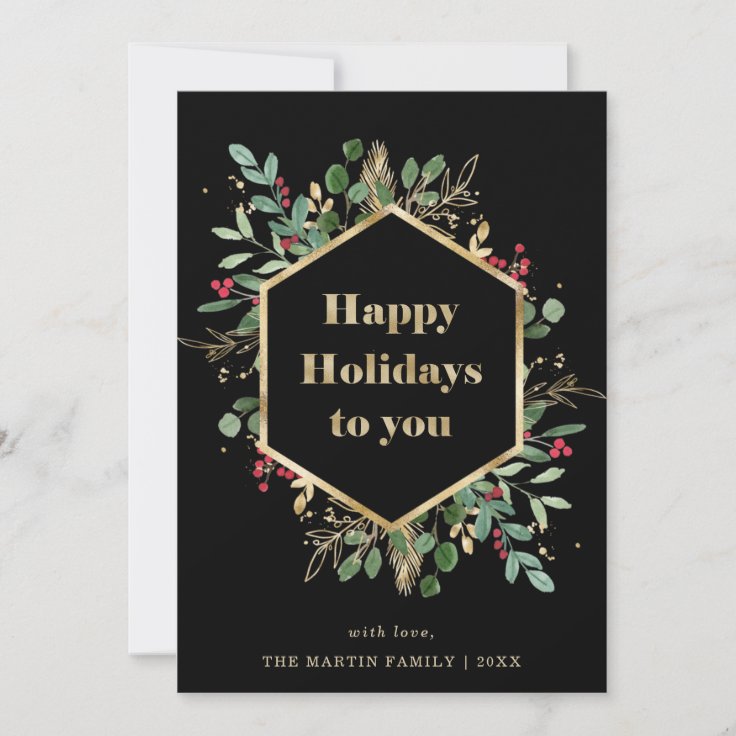 Christmas Gilded Greenery | Photo Back Holiday Card | Zazzle