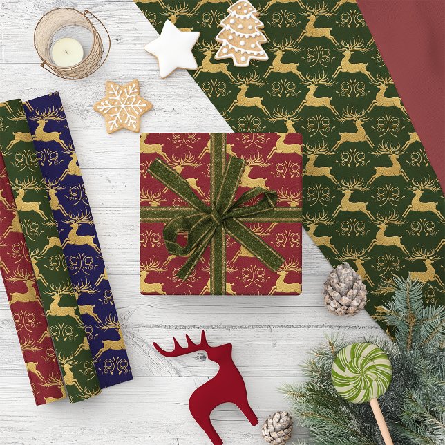 Christmas Gilded Leather Reindeer  Wrapping Paper Sheets (Creator Uploaded)