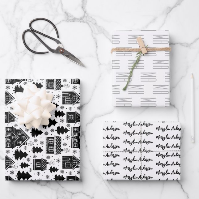 CHRISTMAS GINGER BREAD HOUSE CUSTOM MONOGRAM WRAPPING PAPER SHEETS (Front)