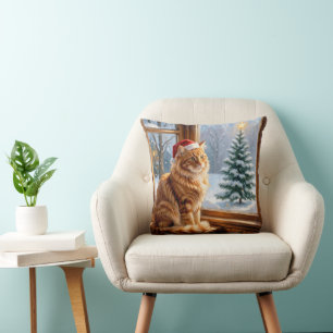 Christmas Ginger Cat Throw Pillow
