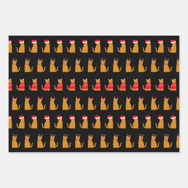 Christmas Ginger Cats in Festive Hats Wrapping Paper Sheets (Front)