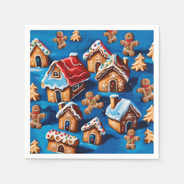 Christmas ginger Cookies Houses Trees Holiday deco Napkins (Front)