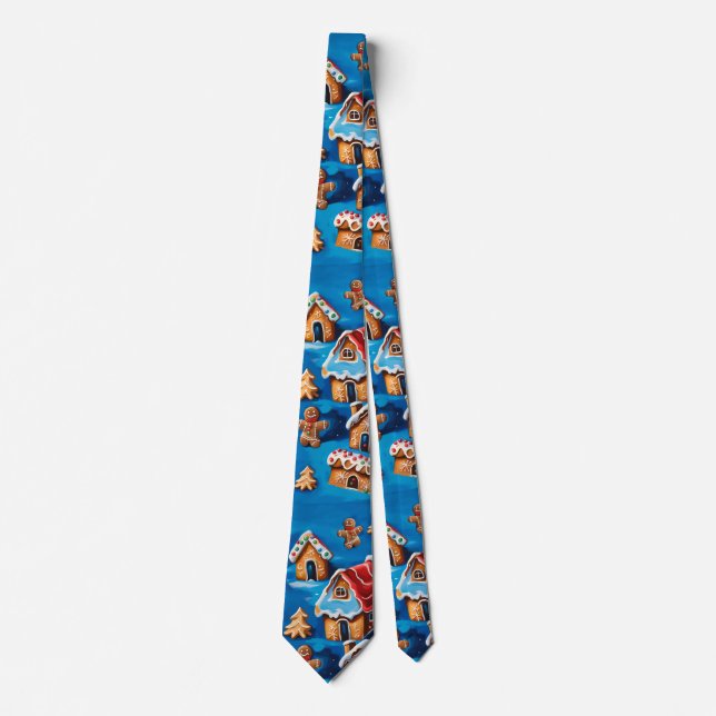 Christmas ginger Cookies Houses Trees Holiday deco Neck Tie (Front)