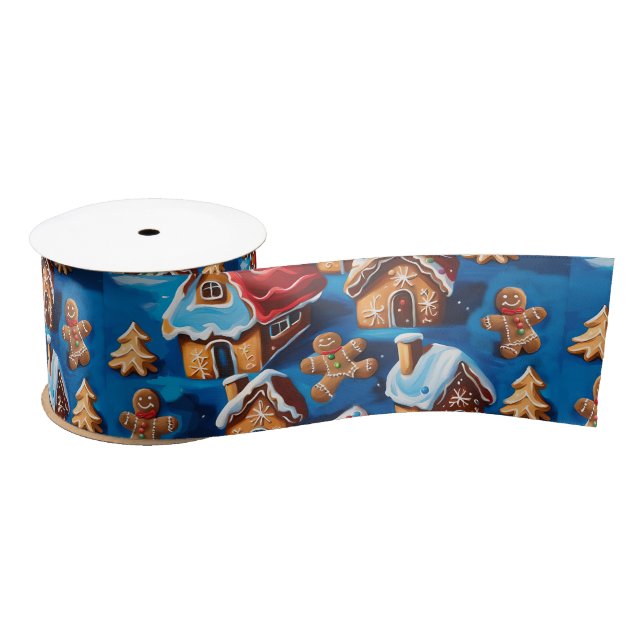 Christmas ginger Cookies Houses Trees Holiday deco Satin Ribbon (Spool)