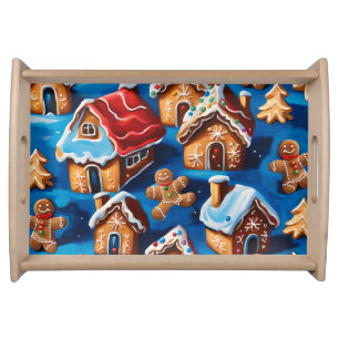 Christmas ginger Cookies Houses Trees Holiday deco Serving Tray