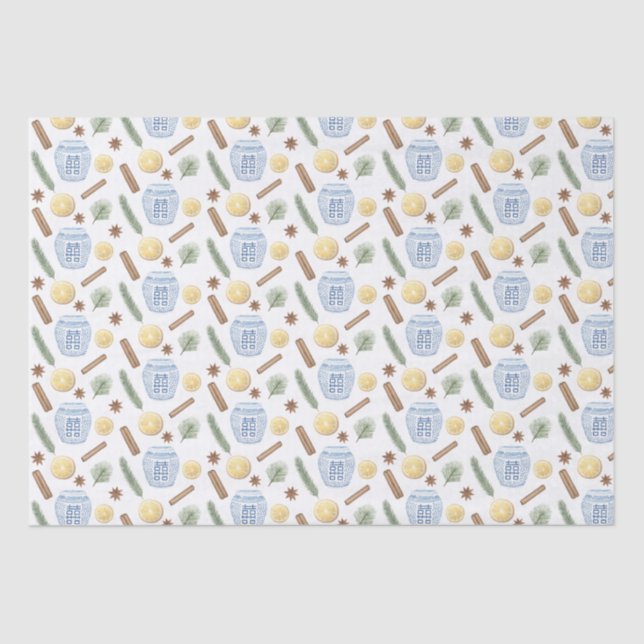 Christmas Ginger Jar Cinnamon Sticks Star Anise Tissue Paper (Front)