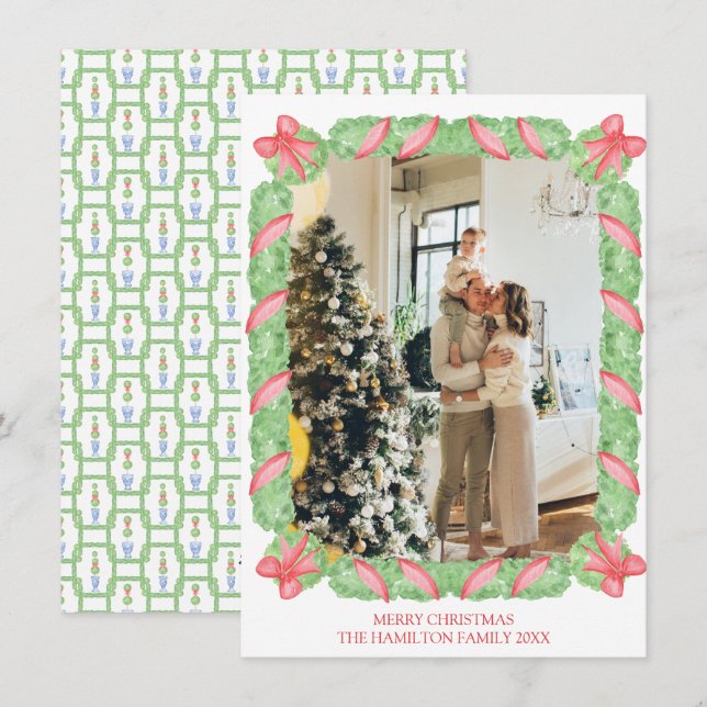 Christmas Ginger Jars Bow Garland Photo Holiday Card (Front/Back)