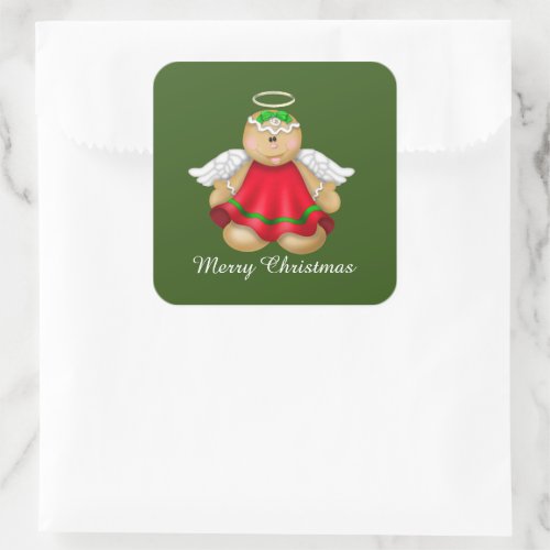 Christmas gingerbread Angel Merry Christmas Square Sticker