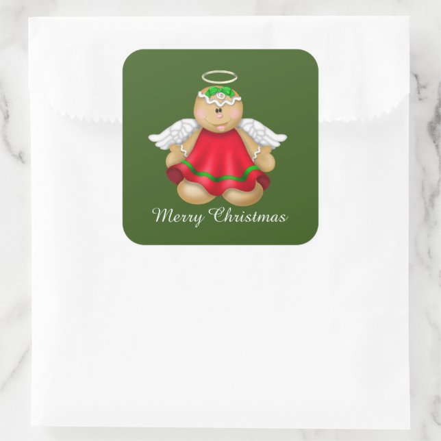 Christmas gingerbread Angel Merry Christmas Square Sticker (Bag)