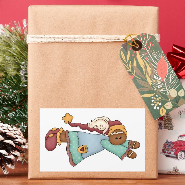 Christmas Gingerbread Angel Rectangular Sticker (Creator Uploaded)