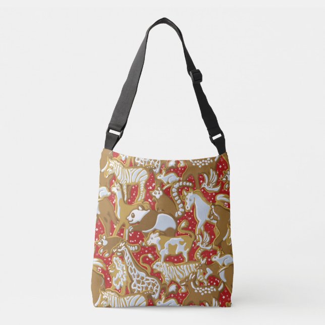 Christmas Gingerbread Animal Parade Crossbody Bag (Front)