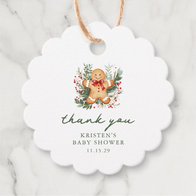 Christmas Gingerbread Baby Shower Favor Tag  (Front)