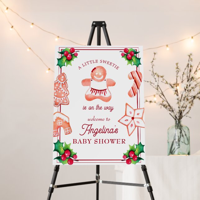Christmas Gingerbread Baby Shower Girl Welcome  Foam Board (In Situ (Stand))