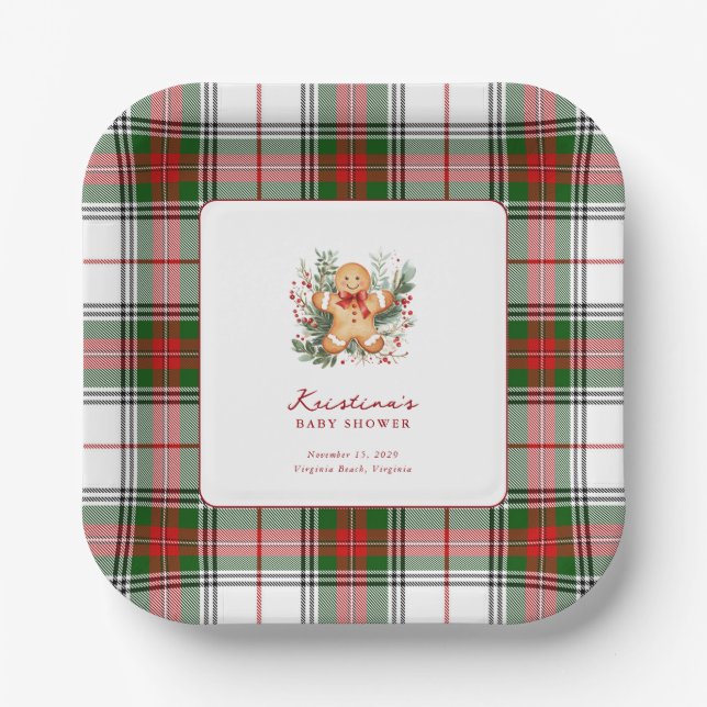 Christmas Gingerbread Baby Shower  Paper Plates (Front)