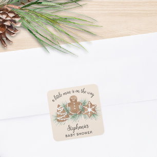 Christmas Gingerbread Baby Shower Square Sticker