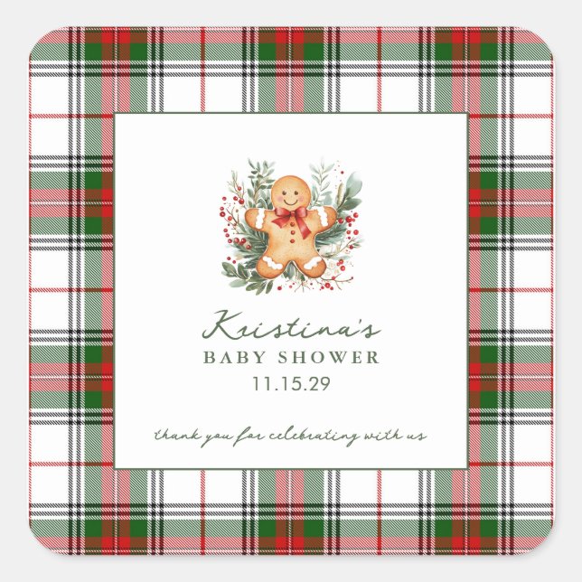 Christmas Gingerbread Baby Shower  Square Sticker (Front)
