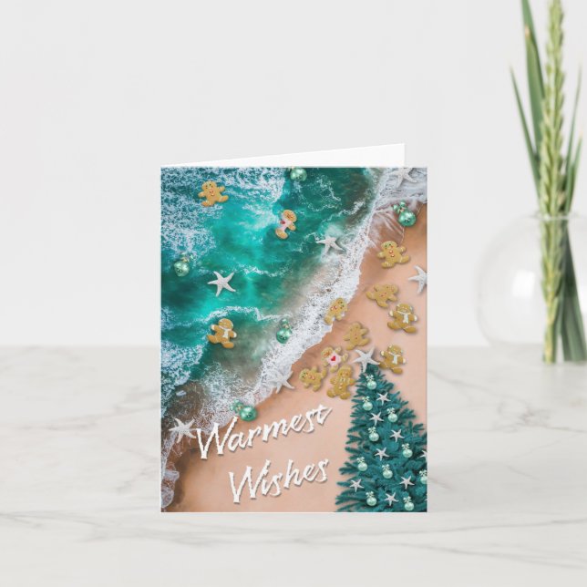 Christmas Gingerbread Beach Folded Greeting Card (Front)