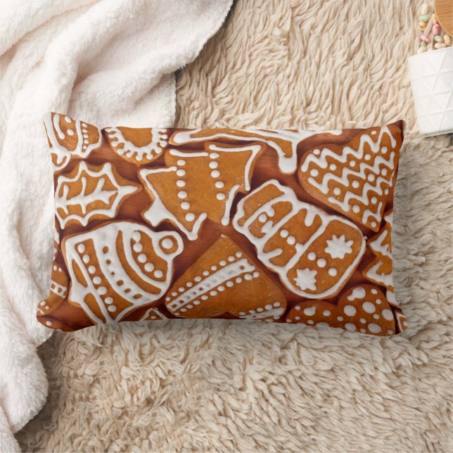 Christmas Gingerbread Biscuits Lumbar Pillow (Blanket)