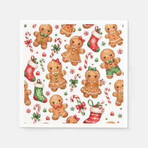 Christmas Gingerbread Boy and Girl with Stockings Napkins