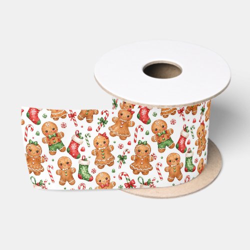 Christmas Gingerbread Boy and Girl with Stockings Satin Ribbon