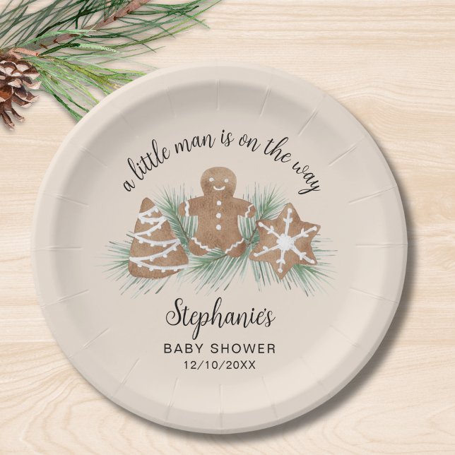 Christmas Gingerbread Boy's Baby Shower Paper Plates (Creator Uploaded)