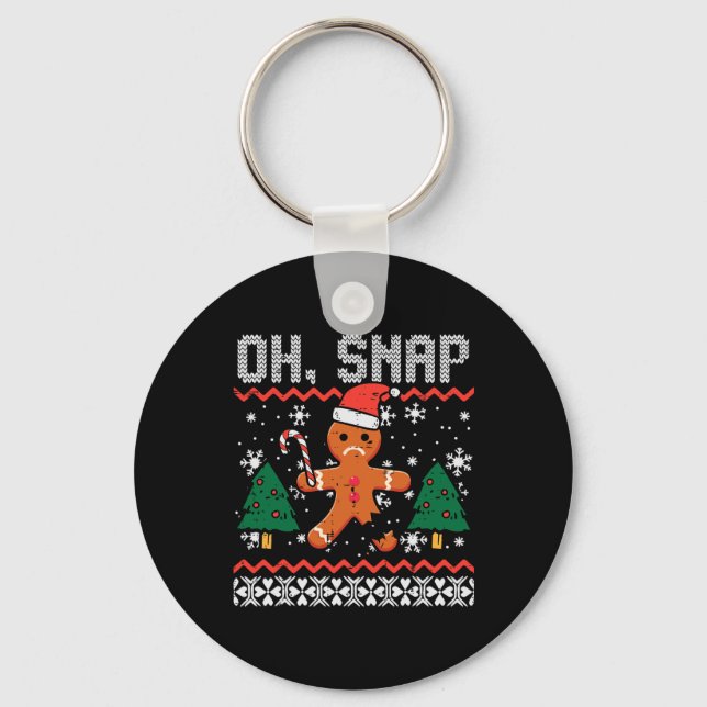 Christmas Gingerbread Broken Oh Snap Ugly Xmas Men Keychain (Front)