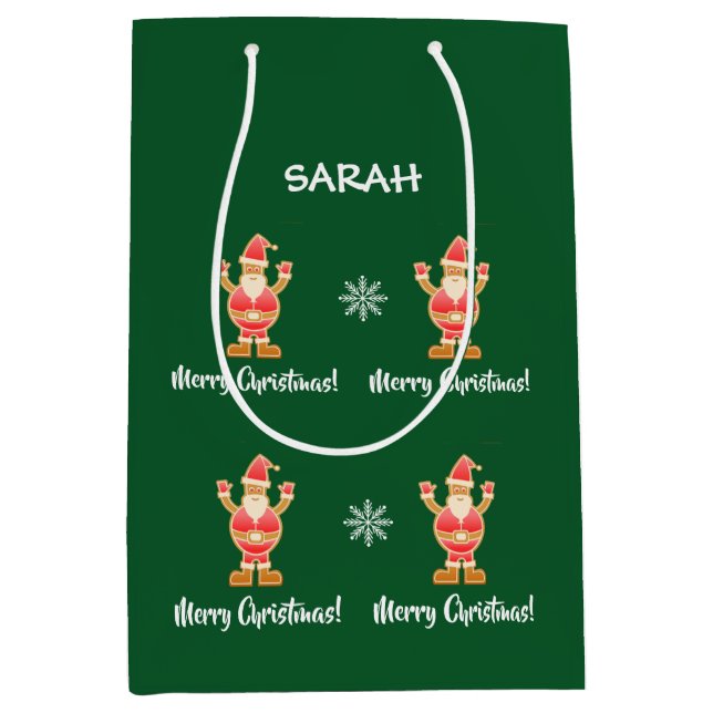 Christmas Gingerbread Brown Santa Personalize Name Medium Gift Bag (Front)
