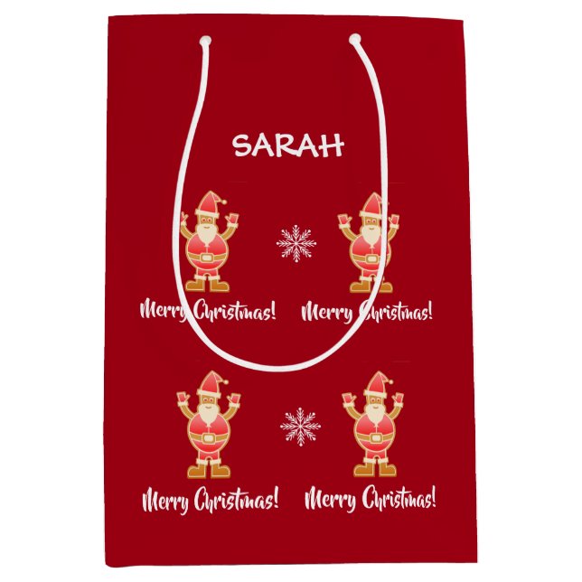 Christmas Gingerbread Brown Santa Personalize Name Medium Gift Bag (Front)