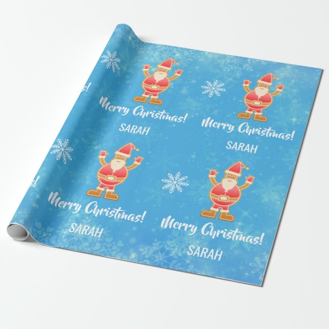 Christmas Gingerbread Brown Santa Personalize Name Wrapping Paper (Unrolled)