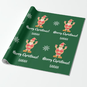 Christmas Gingerbread Brown Santa Personalize Name Wrapping Paper