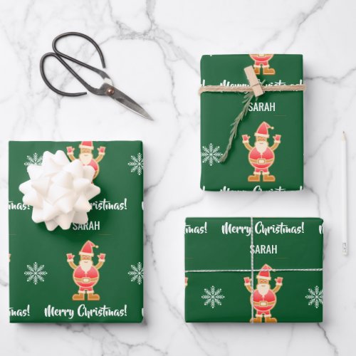 Christmas Gingerbread Brown Santa Personalize Name Wrapping Paper Sheets