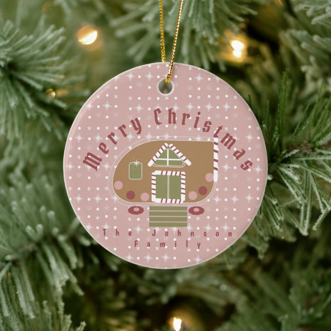 Christmas Gingerbread Camper Holiday Ceramic Ornament (Tree)