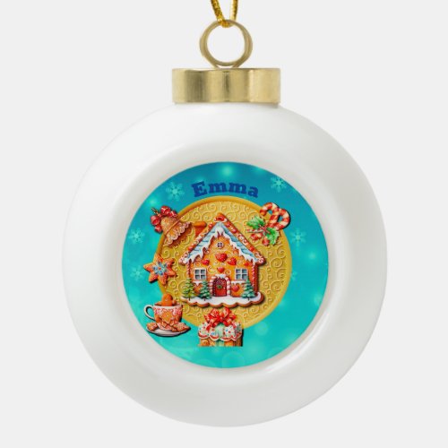 Christmas Gingerbread Candy House and New Year Ceramic Ball Christmas Ornament