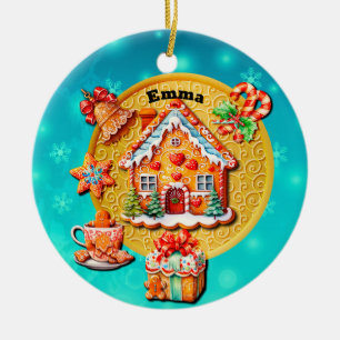 Christmas Gingerbread Candy House, and New Year Ceramic Ornament