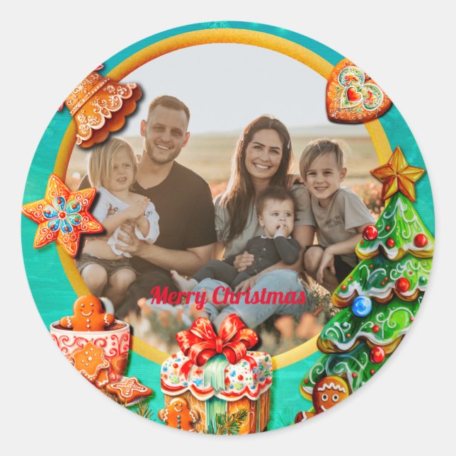 Christmas Gingerbread Candy House, and New Year Classic Round Sticker (Front)