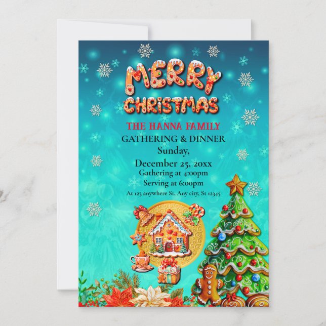 Christmas Gingerbread Candy House, and New Year Invitation (Front)