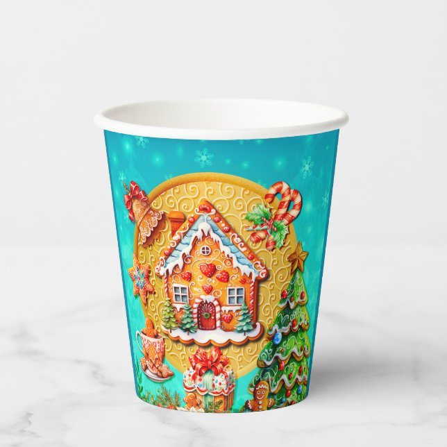 Christmas Gingerbread Candy House, and New Year Paper Cups (Front)
