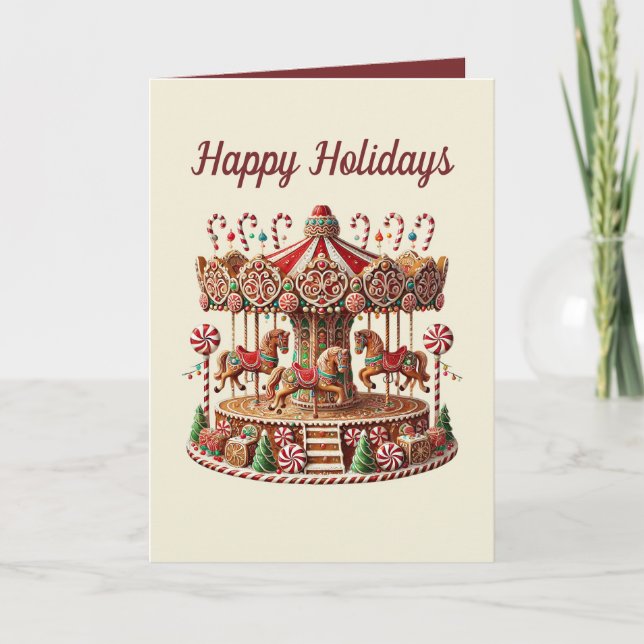  Christmas gingerbread Carousel customizable Holiday Card (Front)