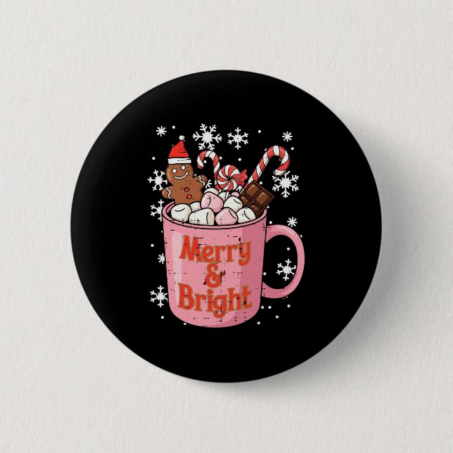 Christmas Gingerbread Cocoa Merry Bright Xmas Wome Button (Front)