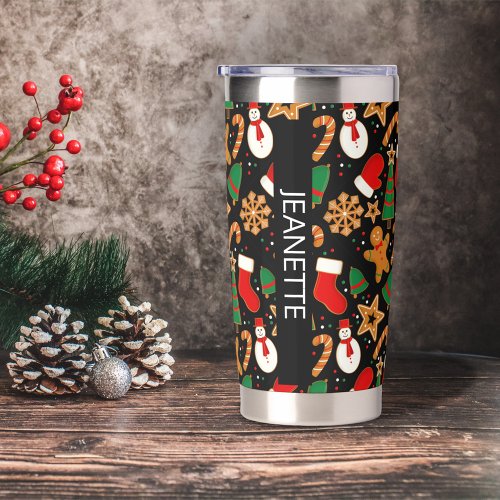 Christmas Gingerbread Cookie Custom Name Insulated Tumbler