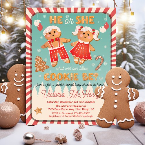 Christmas Gingerbread Cookie Gender Reveal Shower Invitation