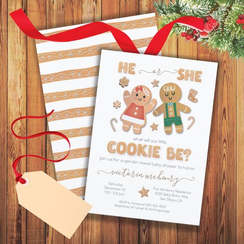 Christmas Gingerbread Cookie Gender Reveal Shower Invitation