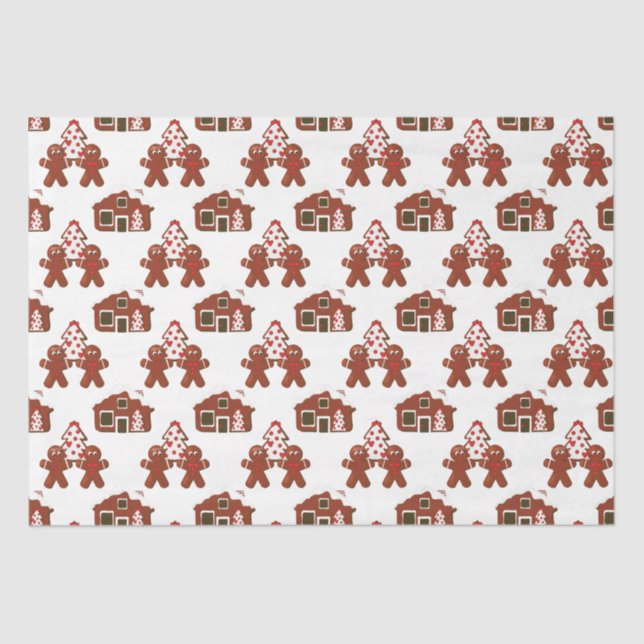 Christmas Gingerbread Cookie House People Tissue Paper (Front)