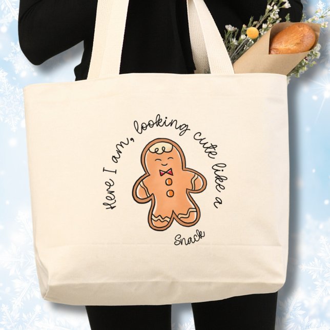 Christmas Gingerbread Cookie Large Tote Bag (Christmas gingerbread cookie tote bag, Funny totebag, looking cute like a snack,Christmas joke)