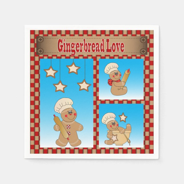Christmas Gingerbread Cookie Love Paper Napkins (Front)