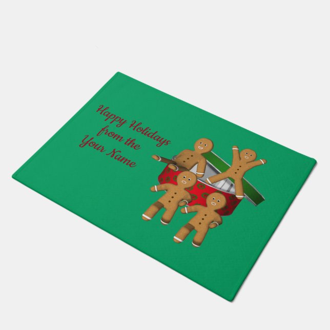 Christmas Gingerbread Cookie Men Personalized  Doormat (Angled)
