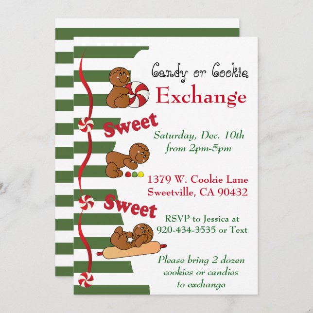 Christmas Gingerbread Cookie or Candy Exchange Invitation (Front/Back)