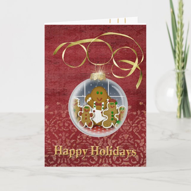 Christmas Gingerbread Cookie Ornament Holiday Card (Front)