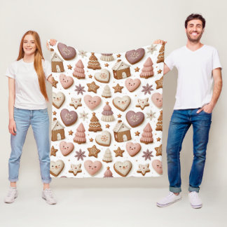 Christmas Gingerbread Cookie Pattern Fleece Blanket